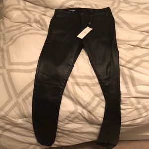 Black leather high-rise skinny jeans
